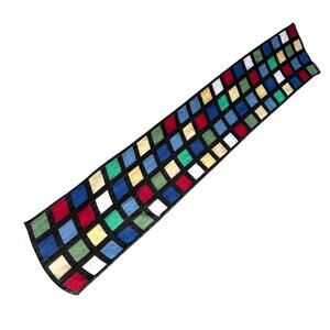 Vintage ECHO sheer silk scarf bold windowpane colorblocks black blue green gold